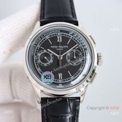 Swiss Copy Patek Philippe Chronograph TWF 7750 Black Dial Steel Watches